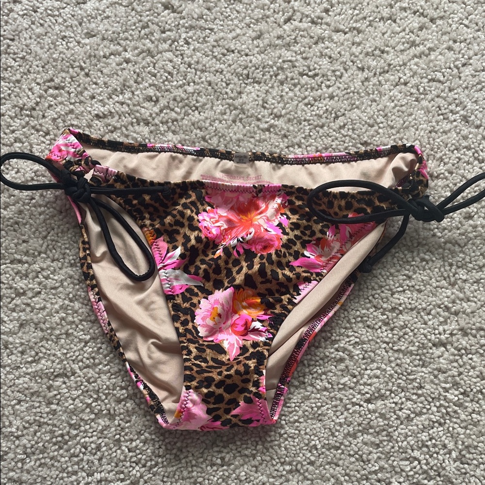 Victoria's Secret Pink Floral Leopard Side-Tie Bikini Bottoms